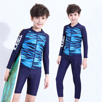 Childrens split medium and large childrens long-sleeved five-point pants Quick-drying boys  youth pants Sunscreen professional training swimsuit