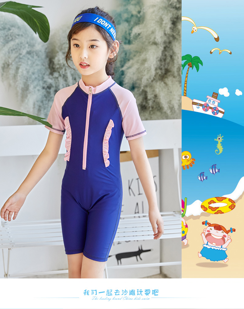 Áo tắm trẻ em Xiêm Boxer Tay ngắn Bảo thủ Trung bình Big Boy Girl Bé Nhanh khô Chuyên nghiệp Huấn luyện Đồ bơi - Bộ đồ bơi của Kid đồ bơi liền thân cho bé gái