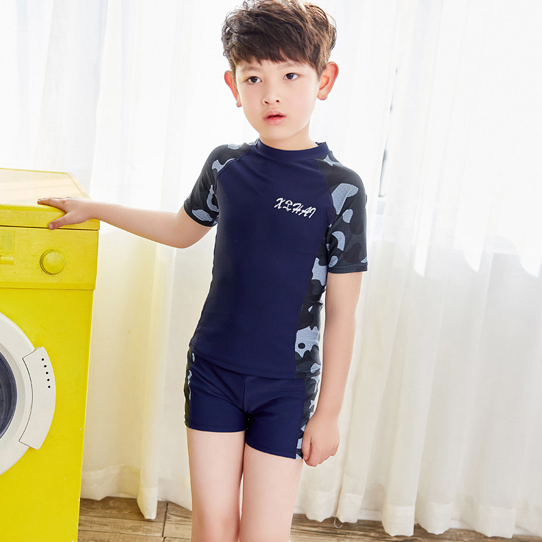 New children's swimsuit boys, children, small and medium-sized children, short-sleeved flat-angle swimming trunks set professional training swimsuit