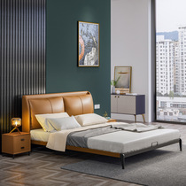Italian minimalist leather bed bedroom furniture 1 8 meters hardware iron frame imported first layer leather soft bed light luxury wedding bed