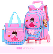 Three-wheeled tie rod schoolbag female primary school children 1-3-5 grade 6-12-year-old backpack can climb stairs