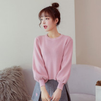 Lantern sleeve sweater womens short loose Joker 2020 autumn and winter New High waist slim small man bottoming sweater