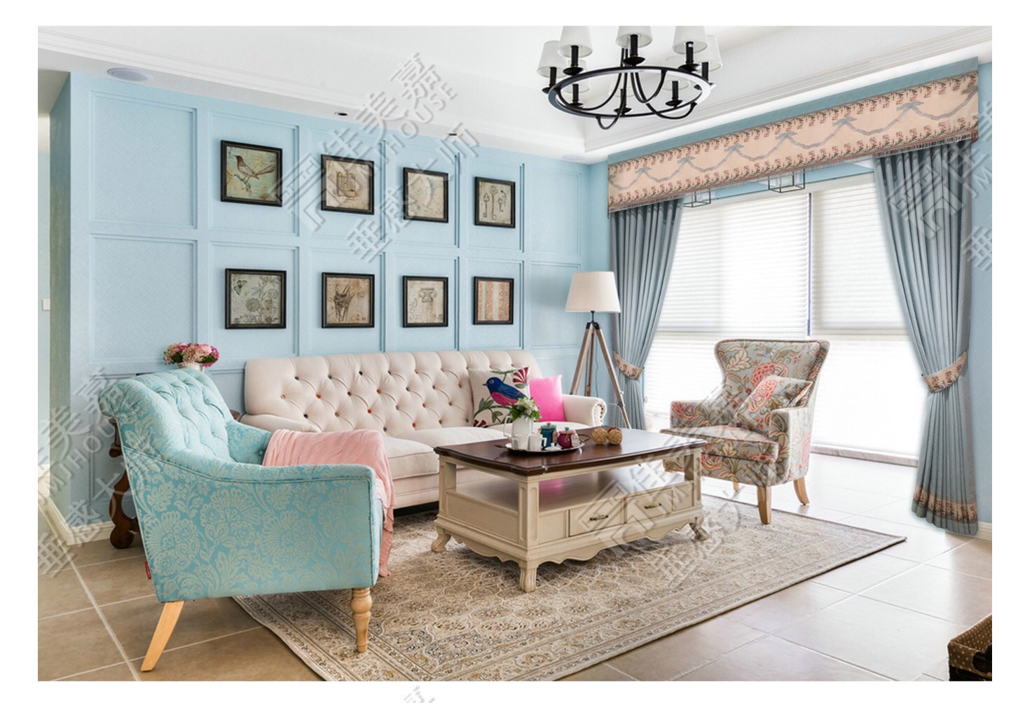 Jiamei Jia-hang Sense master high-end private custom curtains < blue clear skies > cloth A001-14 baby blue