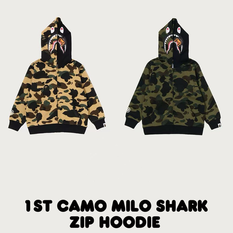 【Some Countries in Stock】Japanese Trendy Brand Bape Children's Clothing Genuine 1St Camouflage Shark Milo Hooded Sweatshirt Jacket 【Some Countries in Stock】Japanese Trendy Brand Bape Children's Clothing Genuine 1St Camouflage Shark Milo Hooded Sweatshirt Jacket
