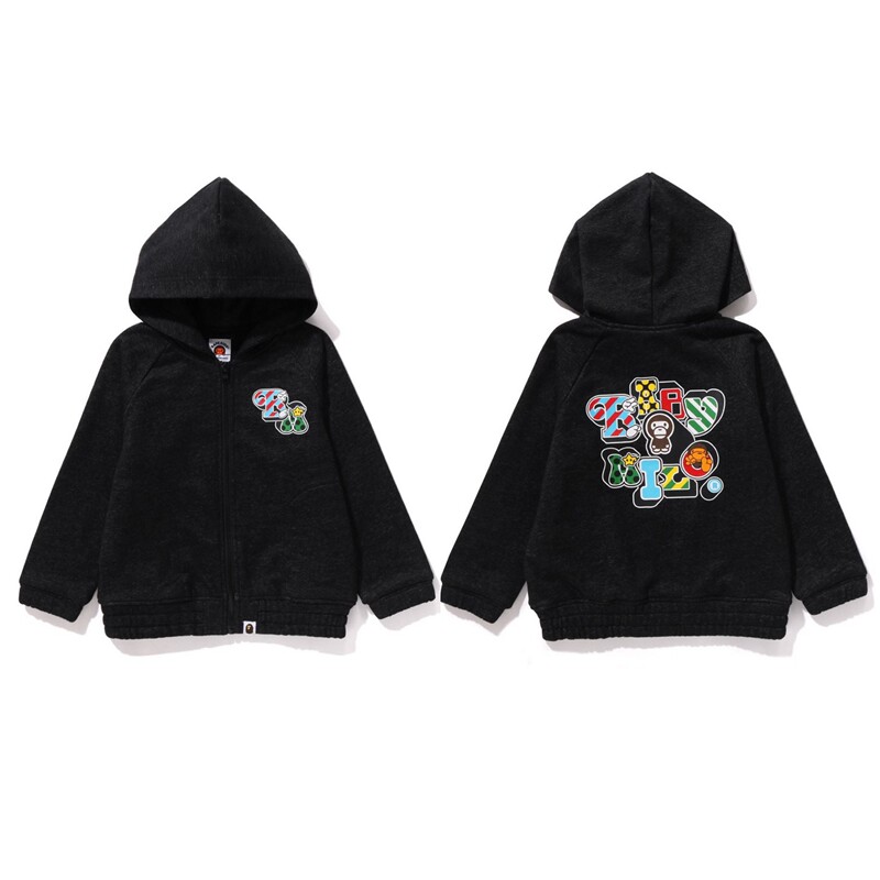 [Domestic Stock] Japanese Trendy Brand Authentic Bape Children's Clothing Colorful Letter Print Hooded Zip-Up Sweatshirt Jacket