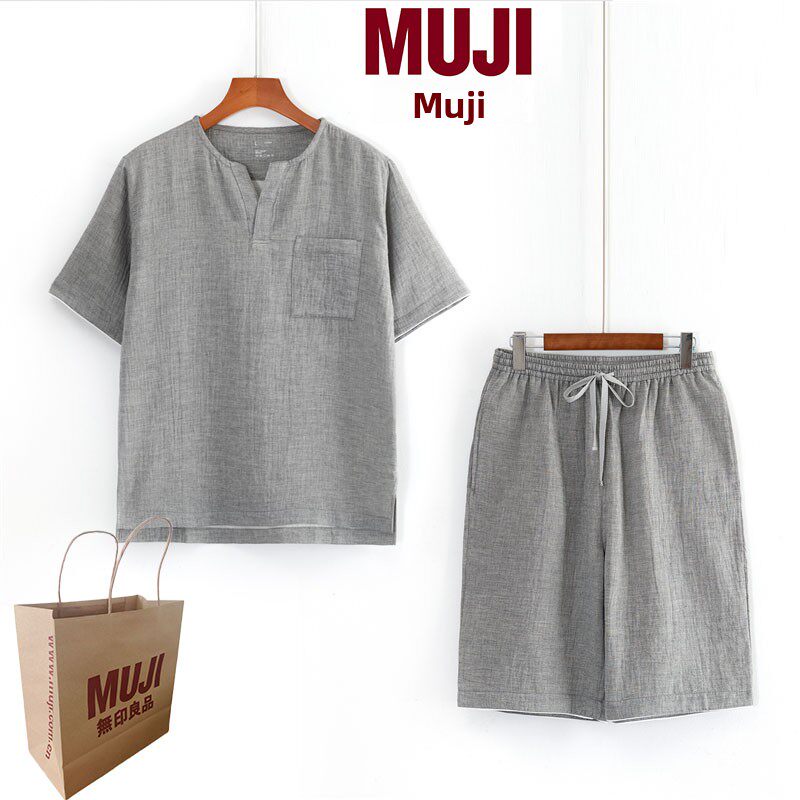 Muji-Style Japanese Pajamas, All-Cotton Double-Layer Gauze, Summer Thin Pure Cotton Short-Sleeve Shorts, Unisex Loungewear, High-End and Stylish