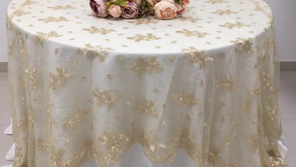 Tl002p3 Simple Design Fancy Party Champagne Gold Lace Table Overlay