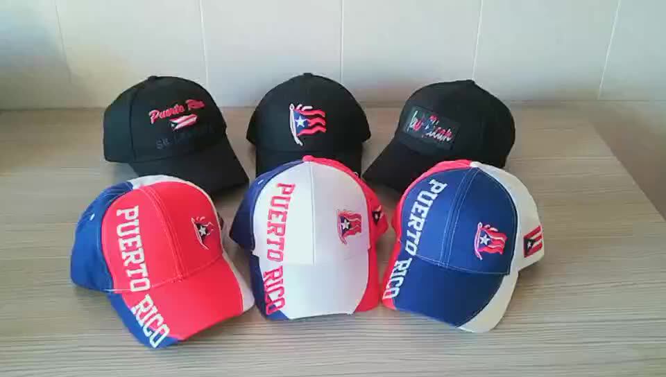Bill Embroidery Logo Hat Puerto Rico Flag Custom Cheap Baseball Cap