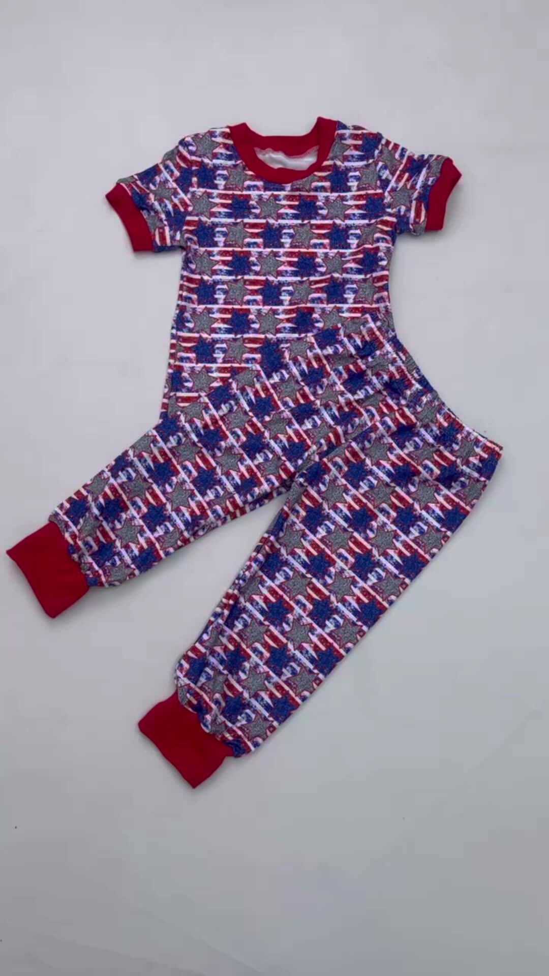 Qingli Oem Kids Pjs Bamboo Baby Clothes 2 Piece Pajamas Kids Custom