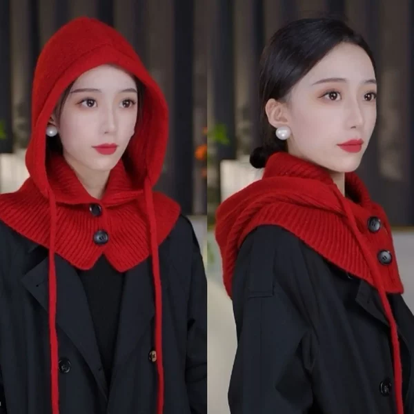 Explosions Clark Rafa Hat Solid Color All-match Bib One-piece Knitted Hat Women's Winter Warm Drawstring Neck Cap