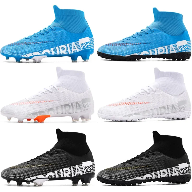 Cross-border high-top football shoes tf broken nails artificial lawn AG nails leather feet male and female teenagers students outdoor training shoes