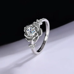 跨境專供S925純銀D色莫桑鑽睡蓮戒指女熱銷經典結婚直播貨源批發