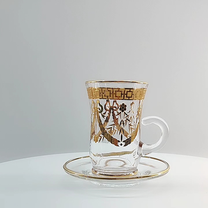 Golden Colorful Glass Tea Cup Set Arabic Tea Set Ramadan Drinking Set
