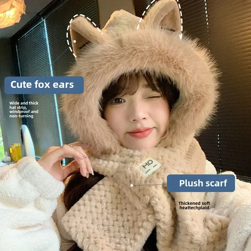 Winter hat, cute keep warm velvet scarf, increased thickness