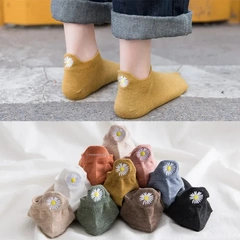 小雛菊2020春夏季新款襪子女韓國權志龍同款後跟小雛菊刺繡船襪