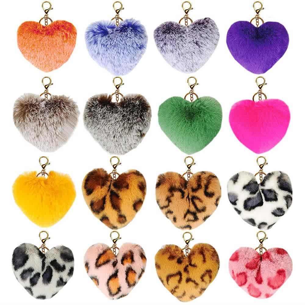 Heart Pom Pom Keychain Artificial Fur Ball Keychains Fluffy Accessories