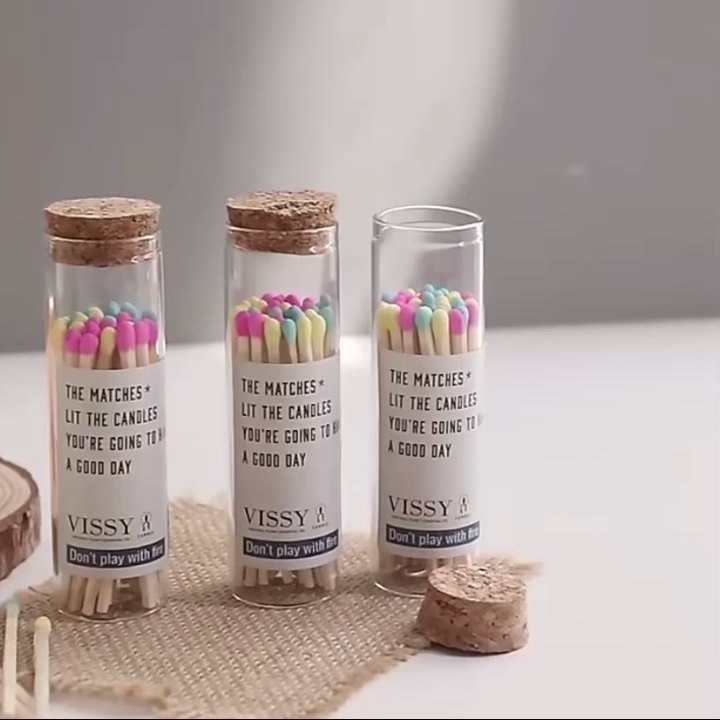 Wholesale Customized Glass Bottle Matches Colored Head Wooden