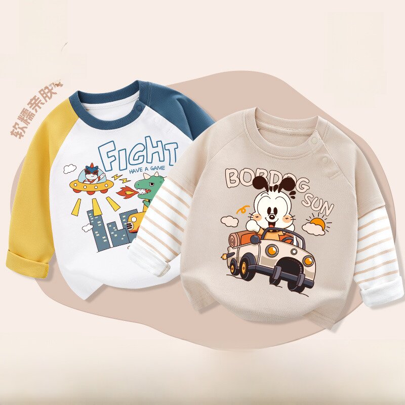 Babudou Boys' Long-Sleeved T-Shirt, Pure Cotton, Baby Boys' Spring and Autumn Style, 2026 New Children's Autumn Base Shirt, Autumn Clothing