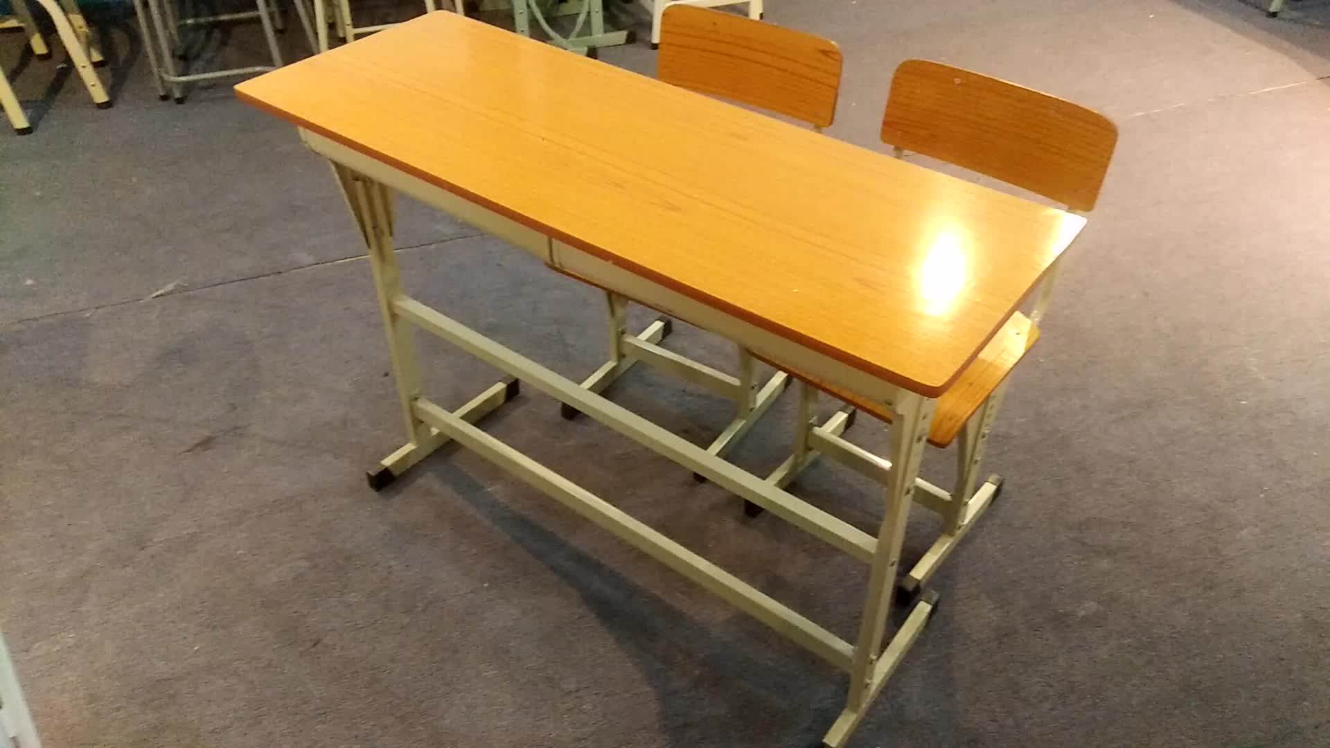 Double Student Desk Chair With Plywood Laminate Table For School