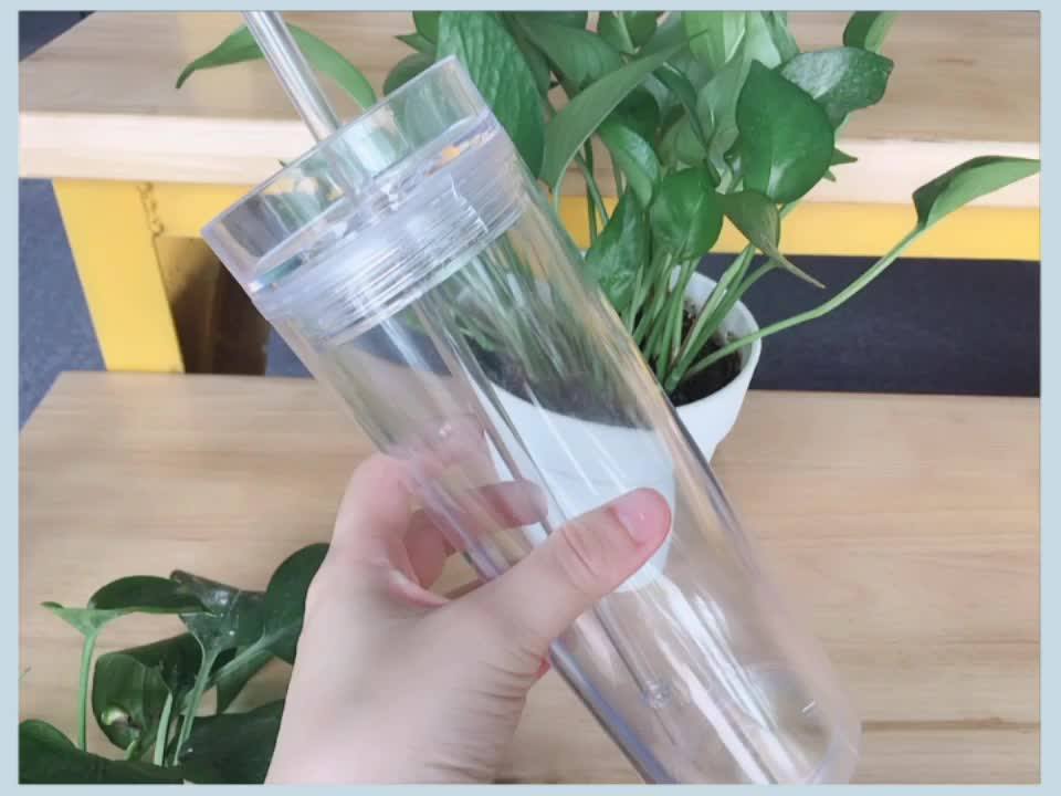 16oz Colorful Skinny Tumbler Plastic Bottle Double Wall Acrylic Tumbler