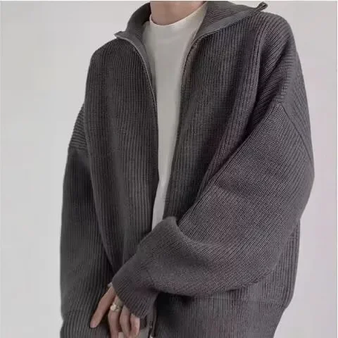  knitted men's cardigan for leisure with zipper, sweater, American style, increased thickness, high-quality style, loose fit