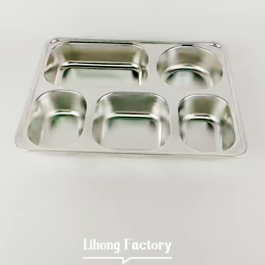 High Quality Divided Metal Food Lunch Mess Tray Stainless Steel 5 Meal