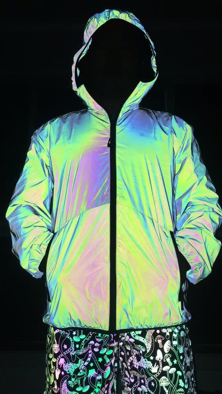 Soft Color Reflective Hooded Jacket Hip Hop Colorful