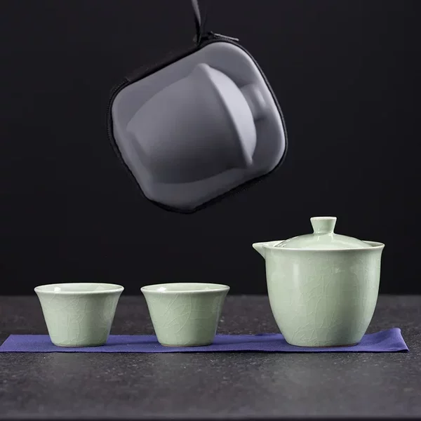 Ru Kiln Travel Tea Set suit Portable Simple Ceramic Tea Quick Cup Kung Fu Outdoor Camping Storage Tea Maker