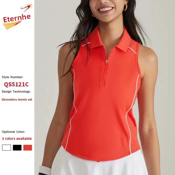 Cross-Border New Sleeveless Polo Collar Sports Top Golf Yoga Skirt Summer Tennis Skirt Sports Suit for Women