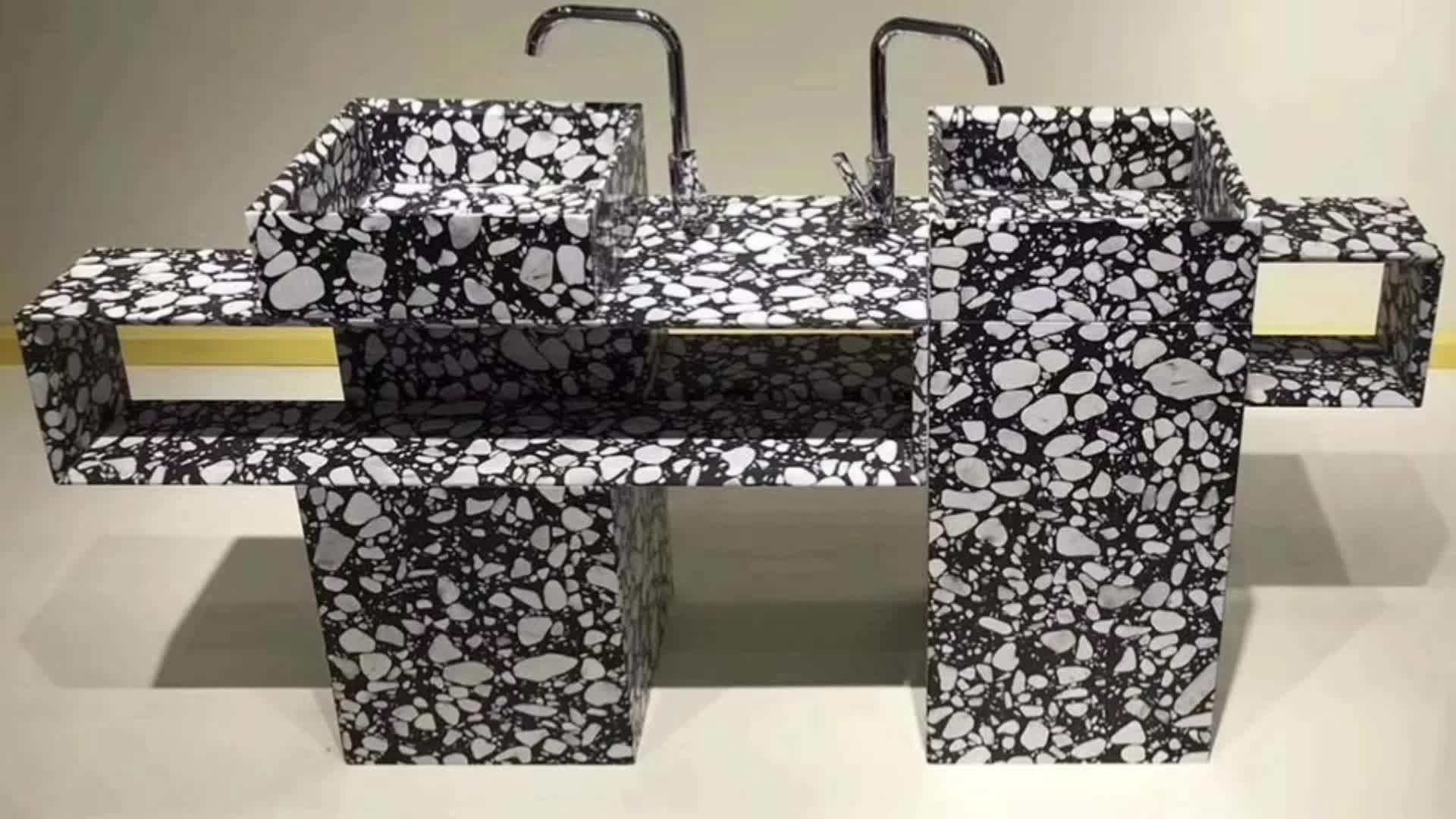 Solid Surface Cultured Marble Terrazzo Stone Double Sink Bathroom