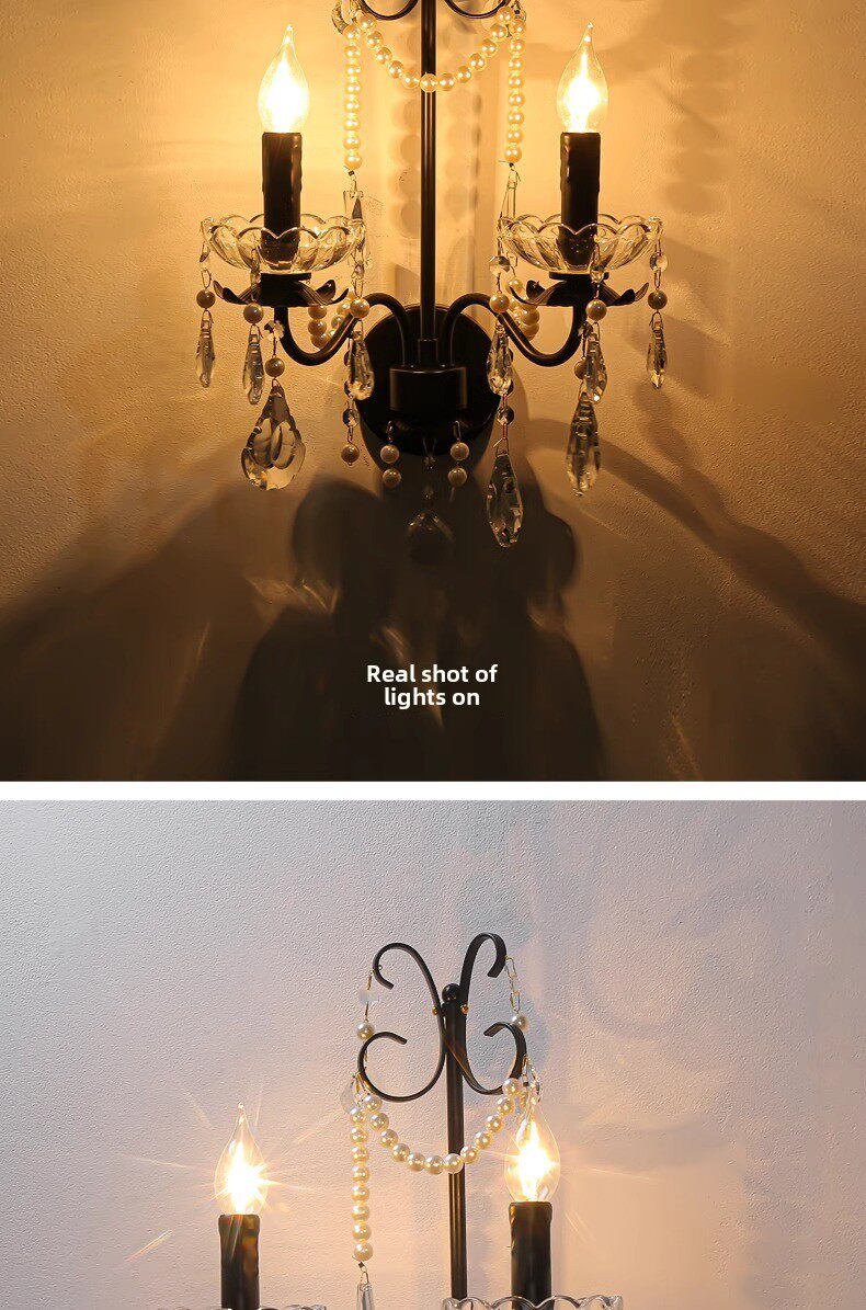 Бра 法式覆古水晶壁灯轻奢卧室床头过道蜡烛灯黑色酒店客厅背景墙灯具