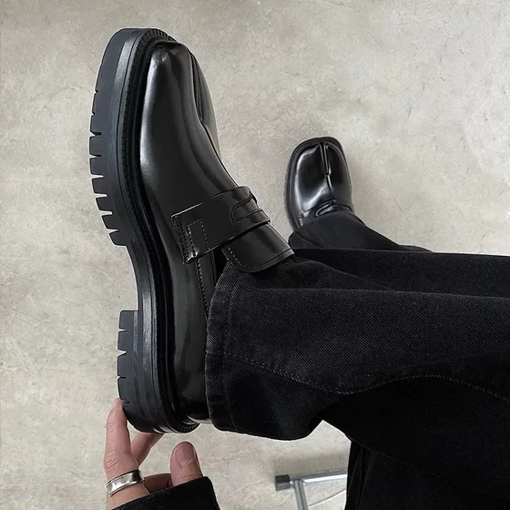 Original niche high-grade horseshoe design loafers men's Korean-style British-style trendy all-Match platform casual leather shoes