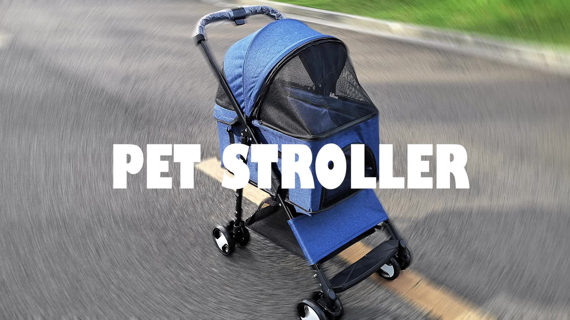4 Wheels Dog Cat Jogger Stroller Oneclick Folding Travel Pet Carrier
