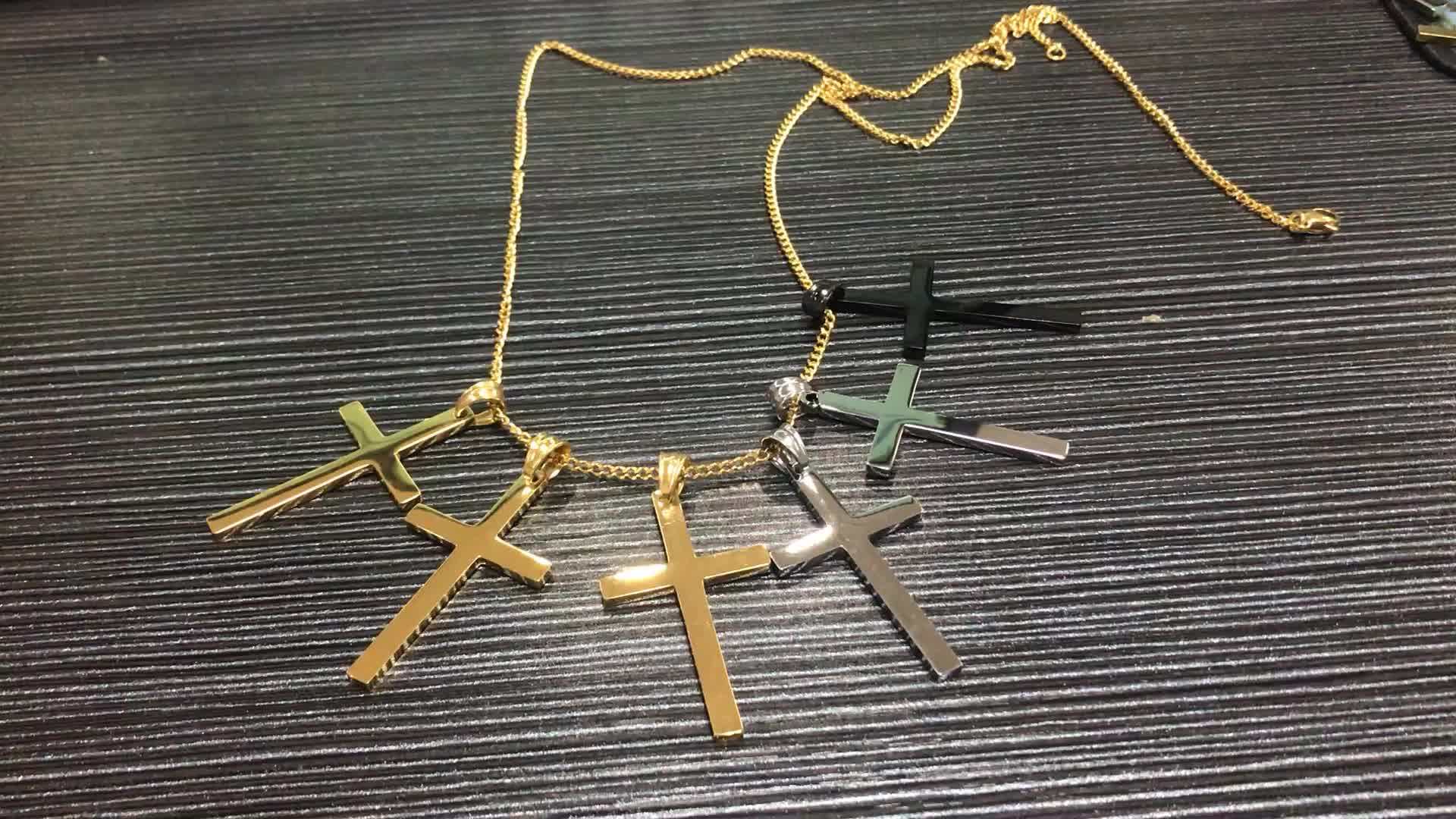 Stainless Steel Chain Black Cross Necklace For Men Women With Chain 22