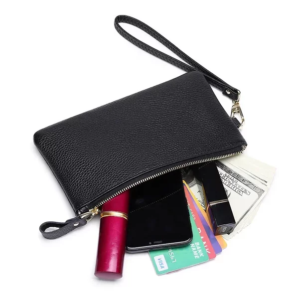 Cross-border Genuine Leather Mobile Phone Bag Litchi Pattern Cowhide Clutch Bag Simple Long Wallet Genuine Leather Coin Purse Men's and Women's Handbags