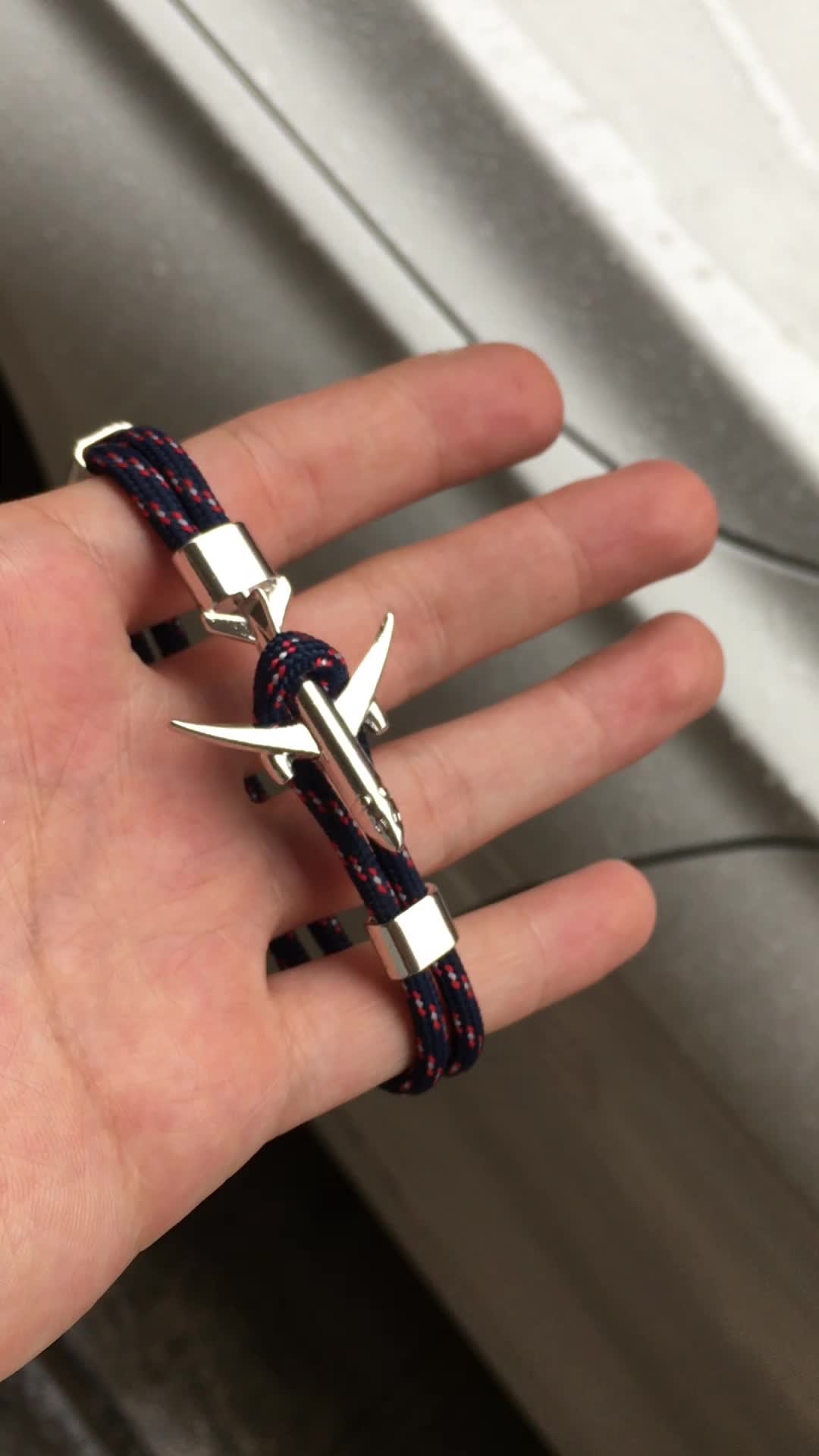 New Arrival Black And Silver Airplane Anchor Bracelets Men Charm Rope