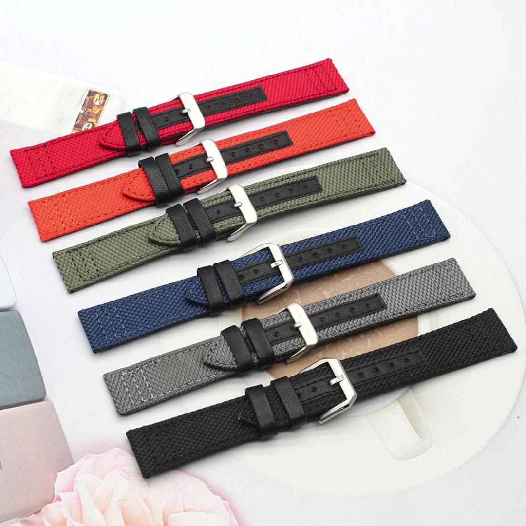 20mm Luxury Two Piece Watchband Quick Release Leather + Fabric Canvas
