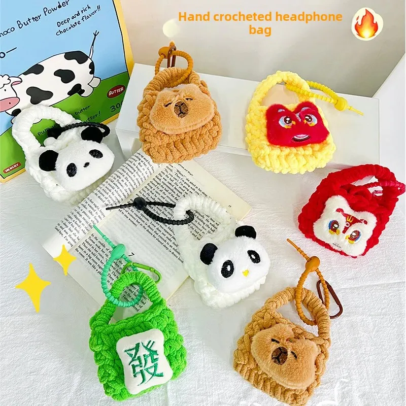 Handmade Knitted Plush Coin Purse Cute Children's Mini Bluetooth airpods2 Headset Protective Case Key Pendant