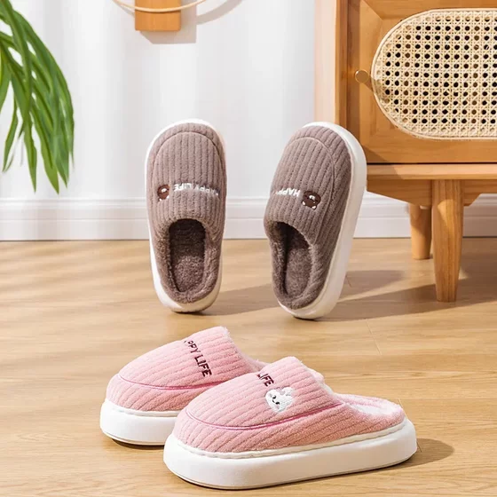 Cotton slippers Women's Home cotton slippers plush warm closed toe autumn and winter non-slip couple home men's slippers