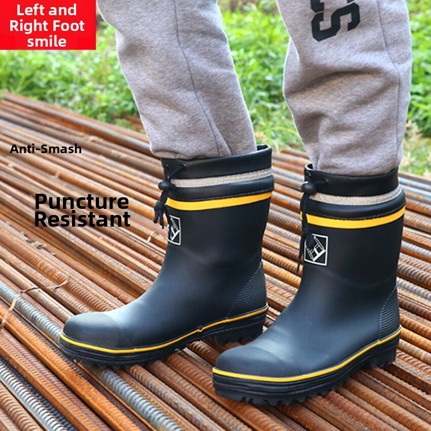 Men's Rain Boots for Spring and Summer, Anti-Smash and Puncture-Resistant, Waterproof Shoes, Fashionable Rubber Shoes, Steel Toe Work Shoes for Construction Sites