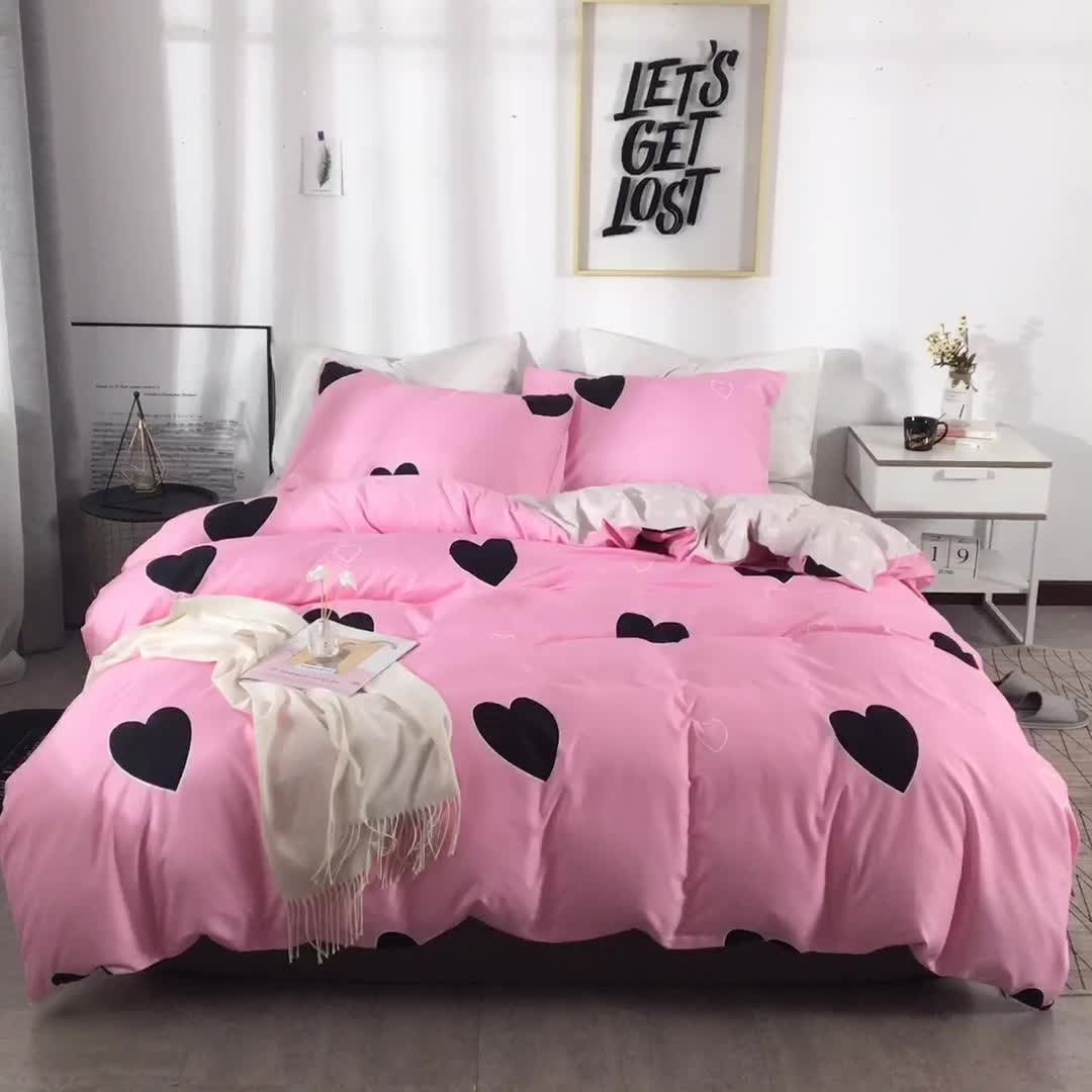 Amazon Pink Heart Printed Bedding Set Luxury Quality Soft Breathable