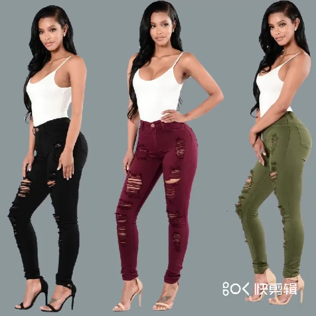 Ripped Jeans Slim Multi-color Pants 