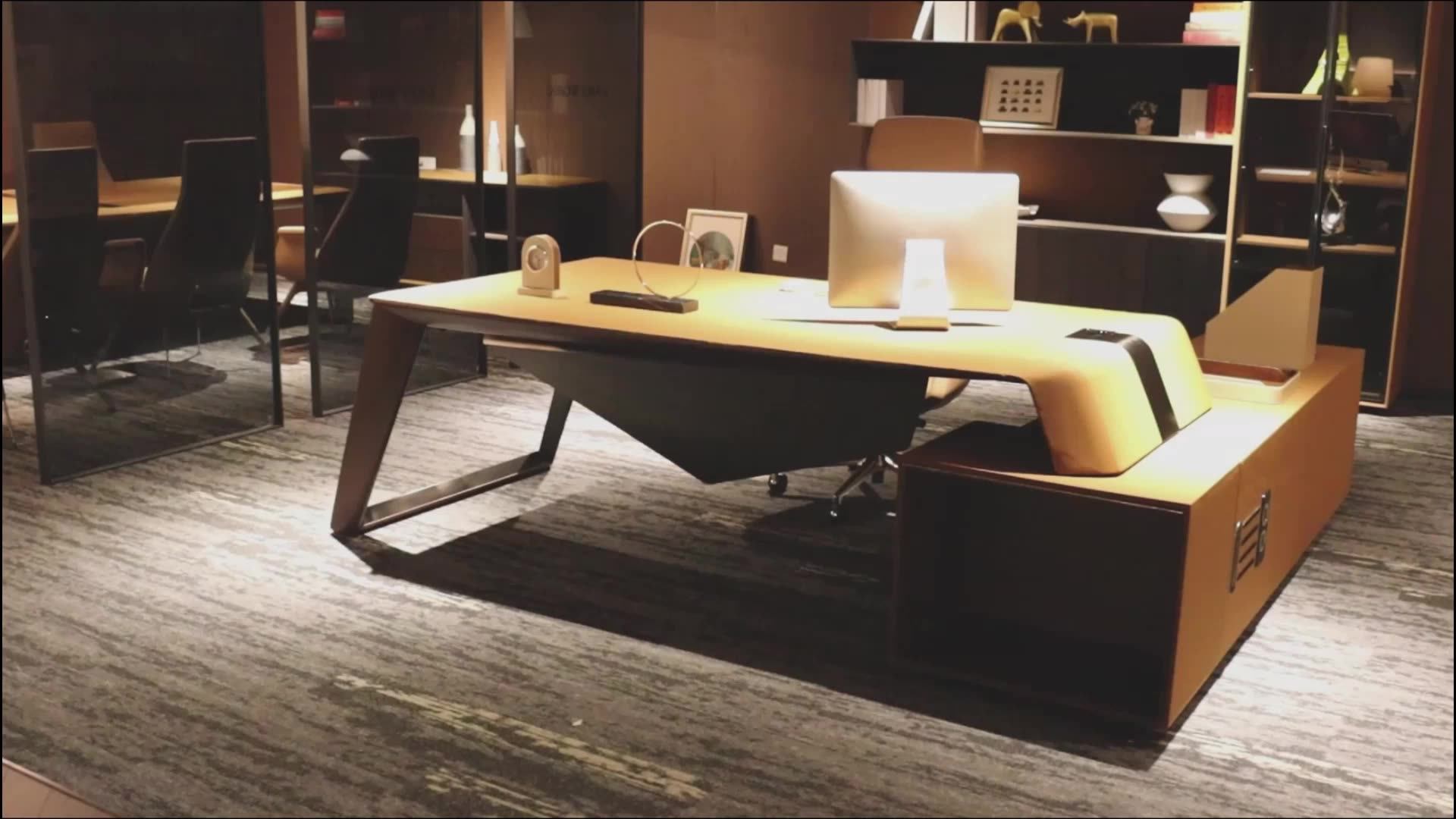 Modern Luxury Office Furniture Mdf Veneer Leather L Shaped Desk Manager