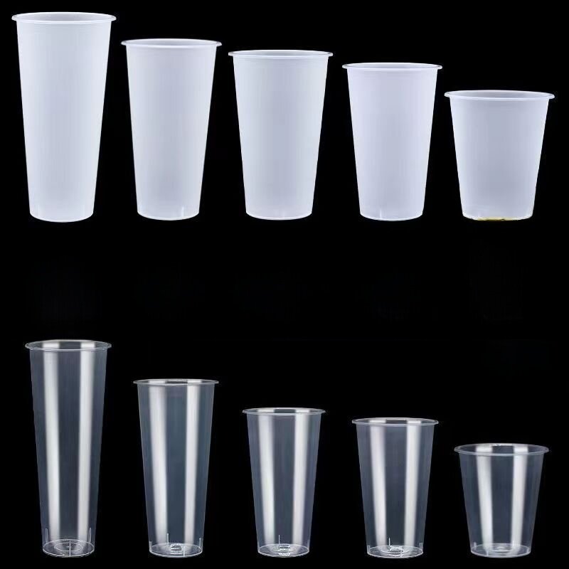 90 Caliber Milk Tea Cup, Disposable Commercial Lemon Tea Juice Food-Grade Injection Molded Pp Cup, Frosted Transparent with Lid