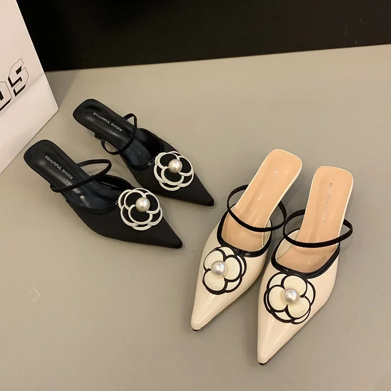 Тапочки, обувь, летний слайд, туфли с острым носком, стиль Chanel, 2025 год