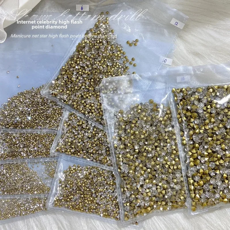 大包裝美甲水晶尖底鑽大小號堆鑽指甲裝飾品美甲鑽新款超閃鑽配飾