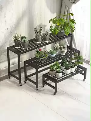 Wrought iron flower rack with wheels Indoor shelf Balcony simple living room Golden Ge floor-to-ceiling multi-function florist meat rack