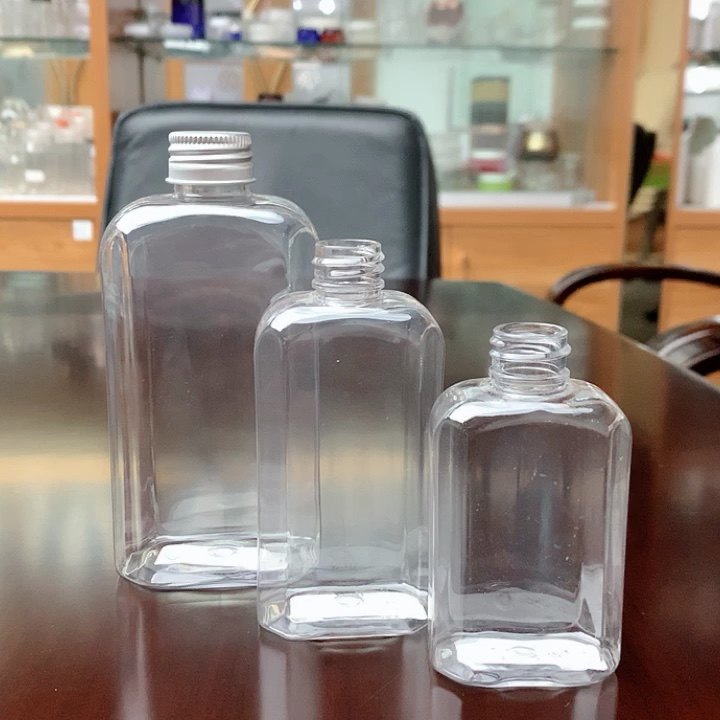Body Wash Bottle 250ml 120ml 60ml Clear Pet Plastic Flat Oblong Bottles
