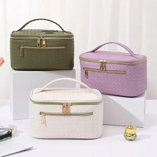 Amazon's Best-Selling Woven-Pattern Large-Capacity Portable Makeup Bag, High-Looking, Waterproof, Portable Travel Toiletry Bag