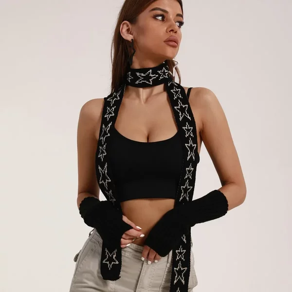 2024 Explosions European and American Cross-border Fashion Casual Versatile Five-pointed Star Knitted Accessories Small Scarf for Women in Autumn and Winter
